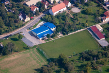Aerial view of Multi-purpose hall in the district Adersbach in Sinsheim in the state Baden-Wuerttemberg, Germany
