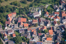 Aerial view of St. Lawrence Church in the district Adersbach in Sinsheim in the state Baden-Wuerttemberg, Germany