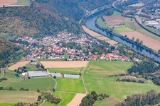 Village view on the Neckar from the south in the district Hochhausen in Haßmersheim in the state Baden-Wuerttemberg, Germany