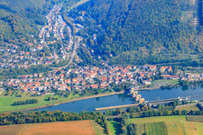 Neckar barrage and lock Neckarzimmern in front of the town on the banks of the Neckar in Neckarzimmern in the state Baden-Wuerttemberg, Germany