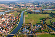 Aerial view of Danube Canal in Hirschaid in the state Bavaria, Germany