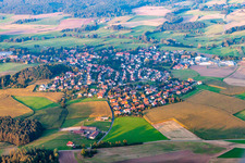 Village - view on the edge of agricultural fields and farmland in Heinersreuth in the state Bavaria, Germany