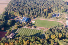 Aerial view of Sports grounds and football pitch TUS 08 Schaidt in the district Schaidt in Woerth am Rhein in the state Rhineland-Palatinate, Germany