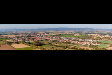 Aerial view of Panoramic perspective Town View of the streets and houses of the residential areas in Steinfeld in the state Rhineland-Palatinate, Germany