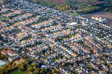 Aerial view of Postgrabenstr in Bellheim in the state Rhineland-Palatinate, Germany
