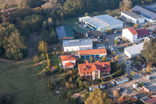 Mittelwegring commercial area in Jockgrim in the state Rhineland-Palatinate, Germany from a drone