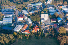 Mittelwegring commercial area in Jockgrim in the state Rhineland-Palatinate, Germany seen from a drone