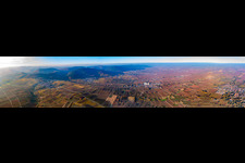 Aerial view of Panorama of the Wine Route and the Haardtrand from Frankweiler to the north in Frankweiler in the state Rhineland-Palatinate, Germany