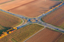 Roundabout B272 between fields and vineyards in Essingen in the state Rhineland-Palatinate, Germany