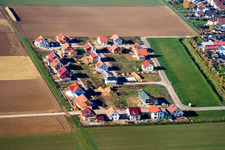 Aerial photograpy of Brotäcker new development area in Steinweiler in the state Rhineland-Palatinate, Germany