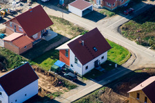 Oblique view of Brotäcker new development area in Steinweiler in the state Rhineland-Palatinate, Germany