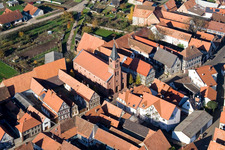 Aerial photograpy of Church building in the village of in Steinweiler in the state Rhineland-Palatinate