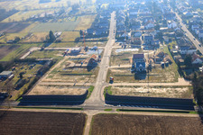 New development area Im Holderbusch from the north in Minfeld in the state Rhineland-Palatinate, Germany