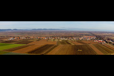 Panoramic perspective Village - view on the edge of agricultural fields and farmland in Winden in the state Rhineland-Palatinate, Germany