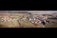 Panoranmic perspective Village - view on the edge of agricultural fields and farmland in Hergersweiler in the state Rhineland-Palatinate, Germany