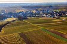 Village view behind vineyards from the north in Dierbach in the state Rhineland-Palatinate, Germany