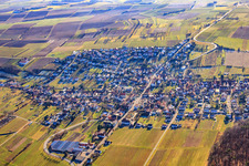 View of wine-growing village between vineyards from the west in Oberotterbach in the state Rhineland-Palatinate, Germany