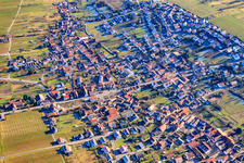 Aerial view of View of wine-growing village between vineyards from the west in Oberotterbach in the state Rhineland-Palatinate, Germany