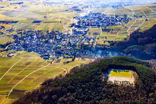 View of the wine-growing village between vineyards from the north in the district Rechtenbach in Schweigen-Rechtenbach in the state Rhineland-Palatinate, Germany