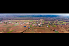 Aerial photograpy of Panoramic perspective of the Longest Village in Alsace in Schleithal in Grand Est, France