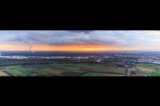Salier Bridge over the Rhine at sunset in Altlußheim in the state Baden-Wuerttemberg, Germany