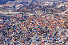 Aerial view of In winter in the district Unteröwisheim in Kraichtal in the state Baden-Wuerttemberg, Germany