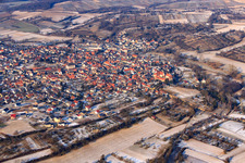 Aerial photograpy of In winter in the district Unteröwisheim in Kraichtal in the state Baden-Wuerttemberg, Germany