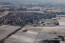 Aerial view of In winter from the west in the district Münzesheim in Kraichtal in the state Baden-Wuerttemberg, Germany