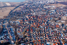 Aerial view of Town View of the streets and houses of the residential areas in Ubstadt-Weiher in the state Baden-Wurttemberg, Germany