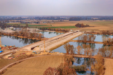 Aerial photograpy of Polde Bridge over the Althrein at Neupotz in Neupotz in the state Rhineland-Palatinate, Germany
