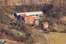 Bird's eye view of Wanzheim Mill in Rheinzabern in the state Rhineland-Palatinate, Germany
