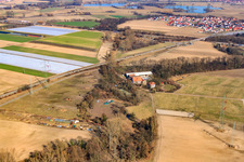 Drone recording of Wanzheim Mill in Rheinzabern in the state Rhineland-Palatinate, Germany