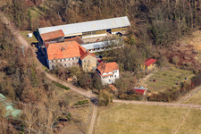 Wanzheim Mill in Rheinzabern in the state Rhineland-Palatinate, Germany from the drone perspective