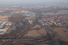 Oblique view of Maximilian Center II in the district Maximiliansau in Wörth am Rhein in the state Rhineland-Palatinate, Germany