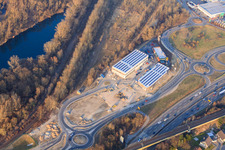 Aerial photograpy of Maximiliancenter II with construction site for dm and Sport Fink in the district Maximiliansau in Wörth am Rhein in the state Rhineland-Palatinate, Germany