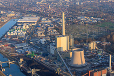 New building at the Rhine harbor steam power plant of ENBW in the district Daxlanden in Karlsruhe in the state Baden-Wuerttemberg, Germany out of the air