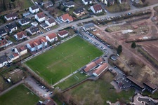 Sports fields in the district Ingenheim in Billigheim-Ingenheim in the state Rhineland-Palatinate, Germany seen from above