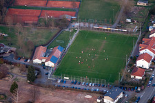 Bird's eye view of Sports fields in the district Ingenheim in Billigheim-Ingenheim in the state Rhineland-Palatinate, Germany