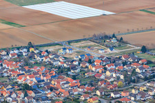 New development area Im Holderbusch in Minfeld in the state Rhineland-Palatinate, Germany from above