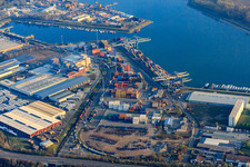 Oblique view of Port Germersheim in Germersheim in the state Rhineland-Palatinate, Germany