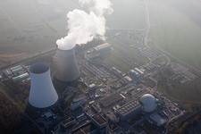 Nuclear power plant in Philippsburg in the state Baden-Wuerttemberg, Germany from above