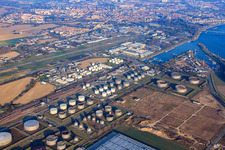 Oblique view of Tanquid fuel depot at the airport from the east in Speyer in the state Rhineland-Palatinate, Germany