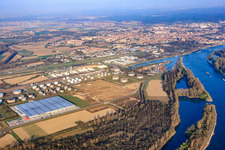 Tanquid fuel depot at the airport from the east in Speyer in the state Rhineland-Palatinate, Germany from above
