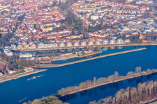 Oblique view of Residential buildings in the development area on the river Rhine quayside of the former port Hafenstrasse in Speyer in the state Rhineland-Palatinate, Germany