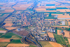 View of the town on the B9 from the northeast in Schwegenheim in the state Rhineland-Palatinate, Germany