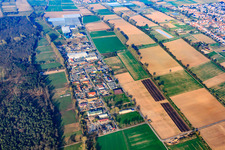Aerial view of Commercial area Auf der BÜSCHE in the district Niederlustadt in Lustadt in the state Rhineland-Palatinate, Germany