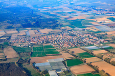 Aerial view of View of the town from the east in Zeiskam in the state Rhineland-Palatinate, Germany