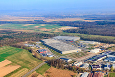 Aerial view of Zufall Logsistcs in the Horst industrial park in the district Minderslachen in Kandel in the state Rhineland-Palatinate, Germany