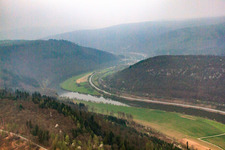B37 Neckaruferstr in the fog in Neckargerach in the state Baden-Wuerttemberg, Germany