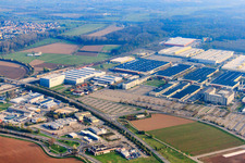 Heidelberg Printing Machines AG in the district Frauenweiler in Wiesloch in the state Baden-Wuerttemberg, Germany seen from above